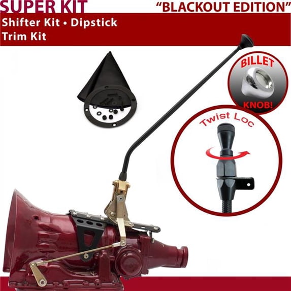 American Shifter C4 Shifter Kit 23 in. Trim Kit Dipstick Black Push Button Black Boot Billet Knob for F83D3