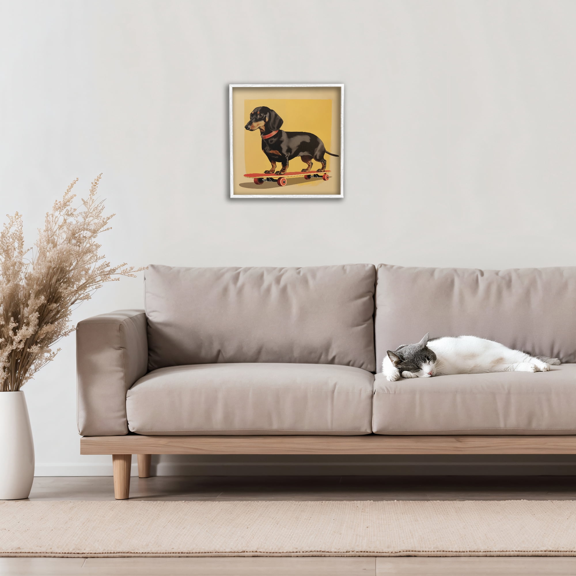 Stupell Industries Dachshund on Red Skateboard White Framed Giclee Art, design by Andreas Magnusson
