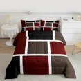 thumbnail image 2 of Feelyou Fashion Square Abstract Full Size Comforter Sets for Men, Red Brown Art Patchwork Bedding Comforter Set, Buffalo Plaid Reversible Bedding Sets, Microfiber Bedroom Decor, 3 Pieces, 2 of 8