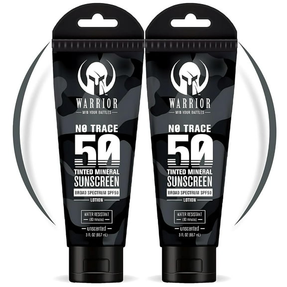 Warrior SPF 50 Tinted Sunscreen for Face - Zinc & Titanium Tinted Moisturizer with SPF - Water Resistant, Reef Safe Lotion - Non-Toxic Tinted Sunscreen Lotion for Sensitive Skin - 3 Fl Oz - 2 Pack