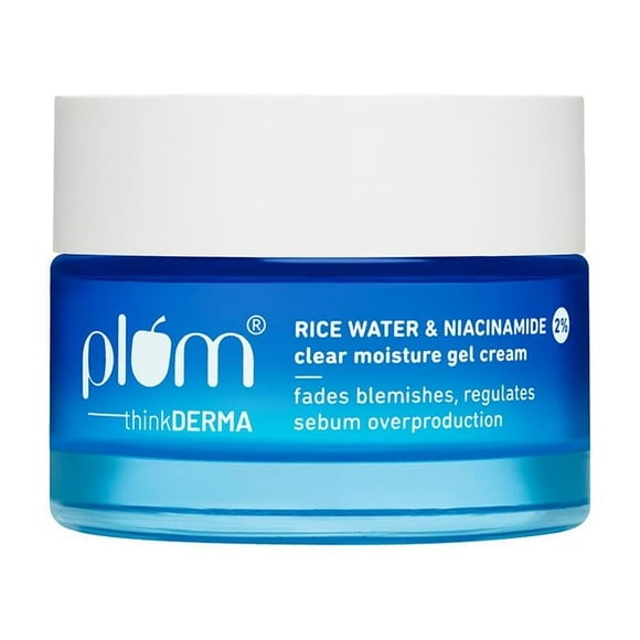 Plum 2% Niacinamide & Rice Water Super Light Gel Cream Moisturizer For Face | Oil-free Hydration | Brightens, Fades Blemishes | Dermat-tested | All Skin Types | Women & Men | 100% Vegan | 50 G
