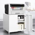 thumbnail image 2 of White Printer Stand with Universal Wheels - 360° Rotation for Mobility, 2 of 7
