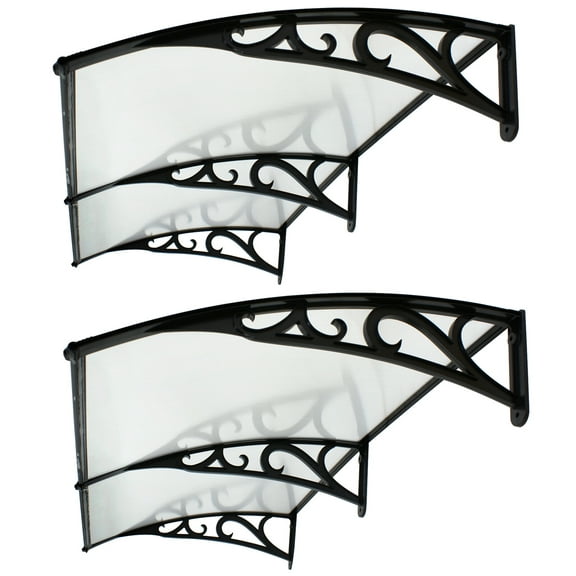 ZENSTYLE 40 x 80" Outdoor Windows Awning Doorway Shelter DIY Rain Shelter Sunshelter Transparent Cover Black Metal Frame - White, Set of Two