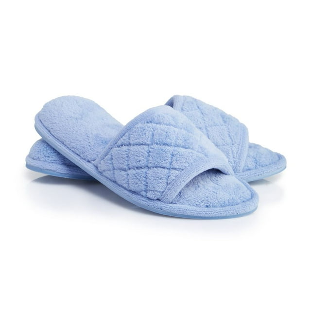 Women's Dearfoams 51707 Beatrice Microfiber Terry Slide with Quilted Vamp (Iceberg L)