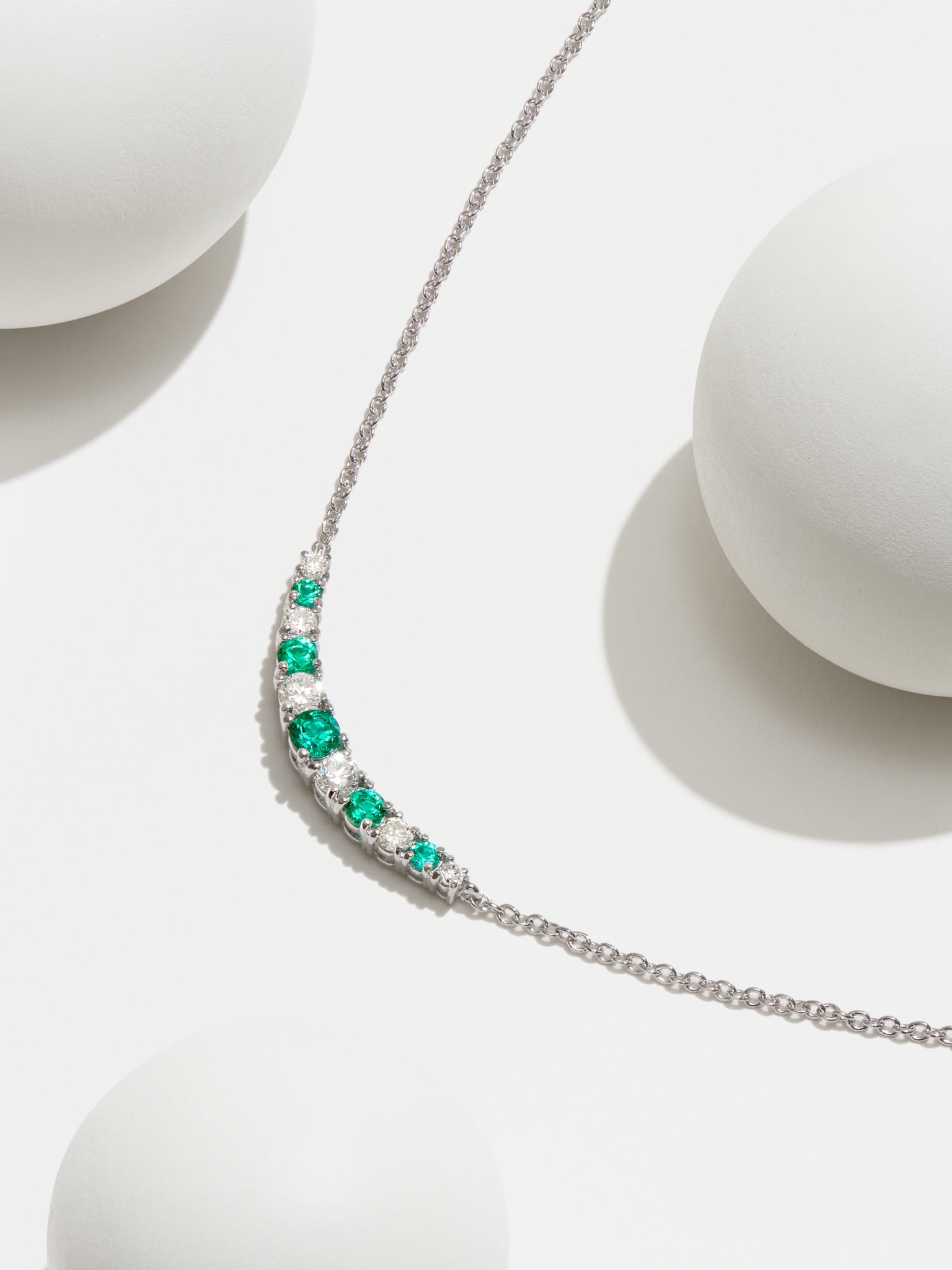 Forever Facets Jewelry Platinum Over Sterling Silver Created Emerald and 1/5th Carat Total Weight Lab Grown Diamond Curved Bar Necklace, 18 Inch Cable Chain + 2 Inch Extender (H-I Color, I1 Clarity)
