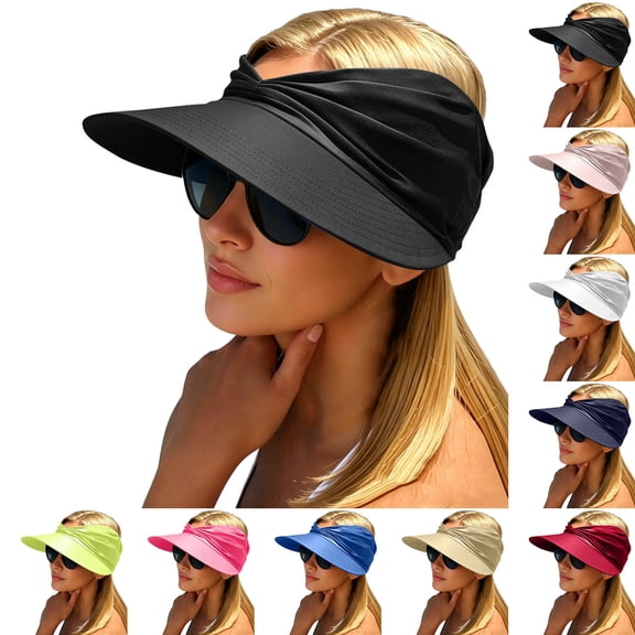 Mgmyaa Women's Open Top Sun Hat Visor Wide Brim UV Protection Outdoor Sport Cap Breathable Summer Beach Headwear Adjustable Ponytail Hole