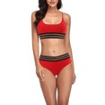 thumbnail image 4 of up to 30% off up to 60% off Gifts Usmixi Bikini Swimsuits for Women Summer High Waist Athletics 2 Piece Bathing Suits Sleeveless Square Neck Striped Print Swimwears Red S, 4 of 5