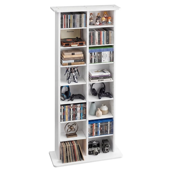 VEVOR Media Storage Cabinet, 8-Tier DVD Shelf Organizer, 22.01 x 8.74 x 50.98 in Multimedia Storage Organizer for CDs, DVDs, Books & Games, CD Shelf for Living Room, Home Office, Recording Room,White