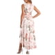 thumbnail image 3 of Vestido Maxi INSPIRE CHIC para mujer, casual, con escote en V, estampado floral, con cinturón, sin mangas, largo, talla XS, blanco, 3 of 6