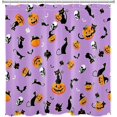 thumbnail image 3 of Purple Halloween Shower Curtain for Bathroom,Orange Pumpkin and Black Cat Bat Fabric Shower Curtain with Hooks,Scary Skull Bathroom Curtain Shower Set, 72x72 inches, 3 of 3