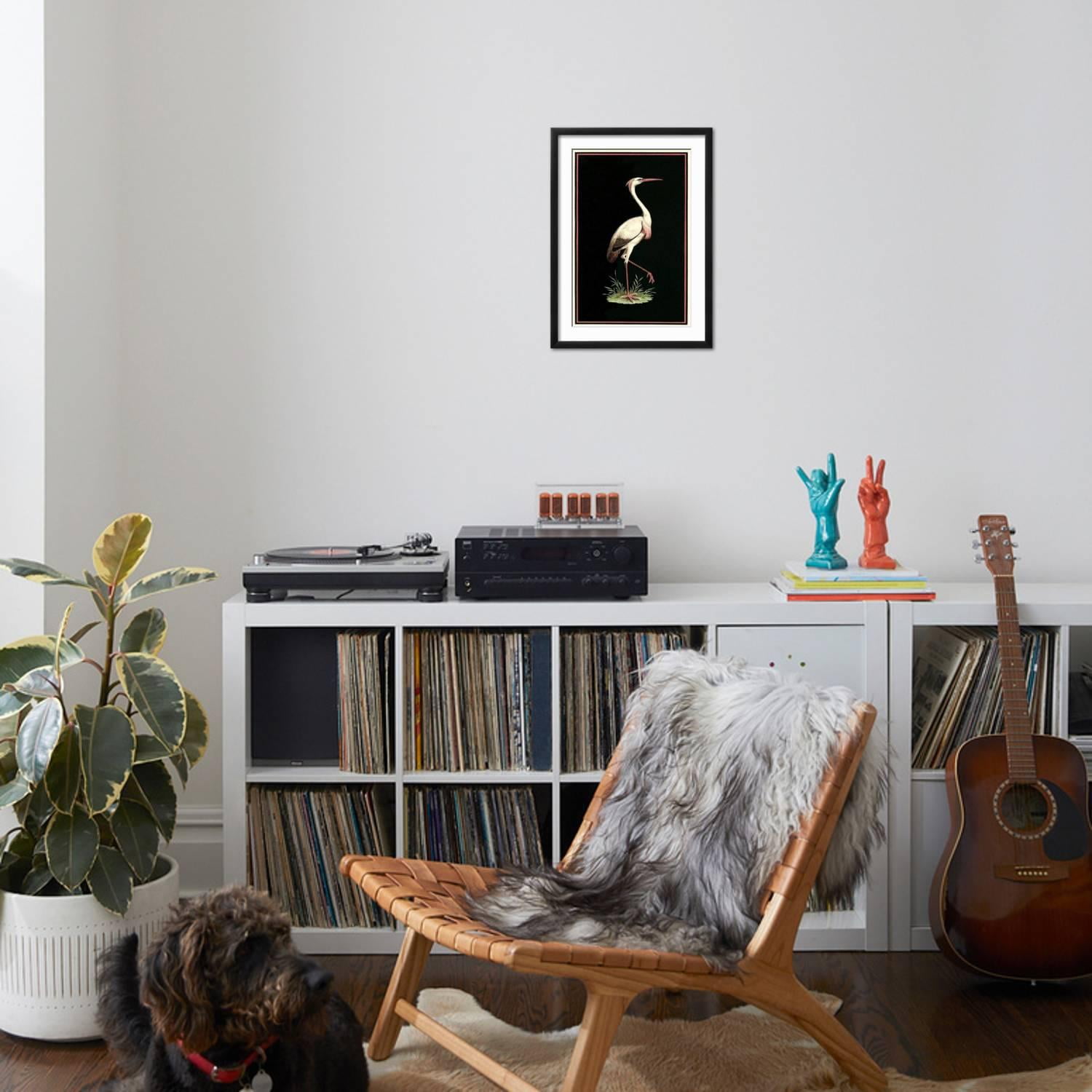 Art.com Crane on Black Background Art Print, Black Frame Wall Art, 17" x 23"