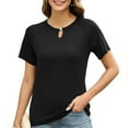 thumbnail image 6 of Hvot&aat Women's Solid Color Short Sleeved Keyhole Neck T-Shirt Basic Lightweight Tops Business Casual Fitted Tops, 6 of 6