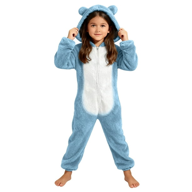 Mono de manga larga con capucha para niñas, pijama informal de invierno cálido, ropa de dormir para mujer, pantalones de terciopelo ártico de doble cara