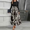 thumbnail image 4 of Women's dress autumn and winter striped patchwork waist slim A-line maxi dress White XXL, 4 of 4