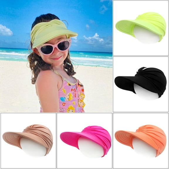LEAQU Kids Girls Summer Hat, Sun Visor Hat Wide Brim Summer UV Protection Beach Cap Elastic Hollow Top Style