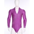 thumbnail image 6 of Zaldita Men's Samba Tango Latin Ballroom Dance Leotard V Neck Long Sleeve Glittery Bodysuit Top Purple XL, 6 of 7