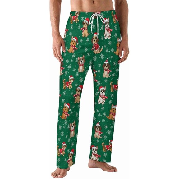 PRIYAL Pajamas Pants For Men Christmas Puppies Hats Pajama Bottoms Sleepwear Pj Pants