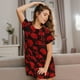 thumbnail image 3 of Fotbe Red Skulls Bata de Dormir para Mujer con Estampado, Camisón de Algodón de Manga Corta, Ropa de Dormir Casual, 3 of 6
