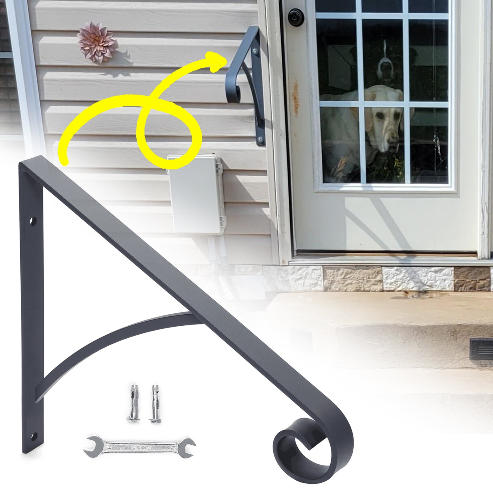 HECASA Grab Rail Handrail Railings Steps Porch handrails for 1-2 Steps Wall Mounted Hand Rail Bar Steel