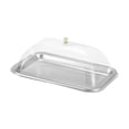 thumbnail image 3 of Bandeja de acero inoxidable para servir con tapa transparente, bandeja para alimentos, bandeja para servir a prueba de polvo 32x22x2cm, 3 of 8