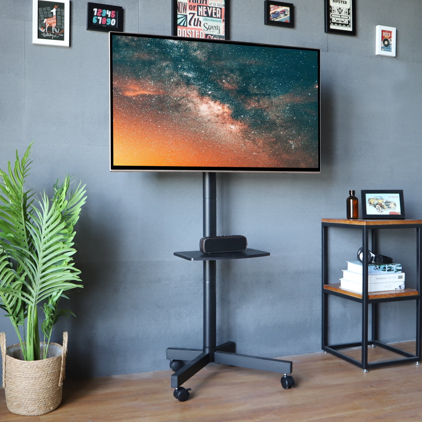 Rfiver Modern Mobile TV Stand Wheels for 23 to 55 inch TVs, Black TV