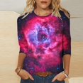 thumbnail image 3 of Mittory Summer Tops for Women Vacation Galaxy Space Graphic Blouses Trendy Crewneck Office 3/4 Sleeve Shirts, 3 of 5