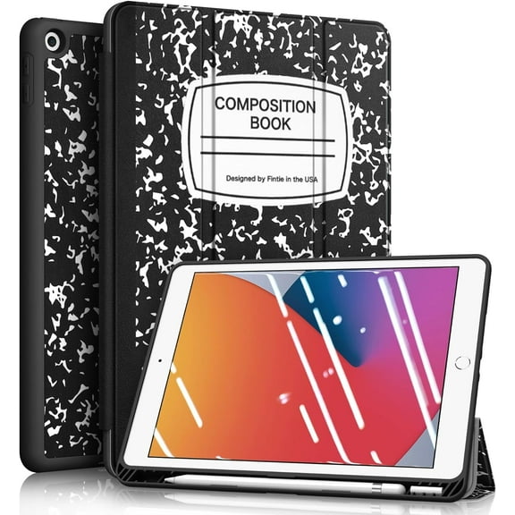 Fintie Slimshell Case for Ipad 9Th / 8Th / 7Th Generation (2021/2020/2019 Model) 10.2 Inch - [Built-In Pencil Holder] Soft TPU Protective Stand Back Cover, Auto Wake/Sleep, Composition Book Black