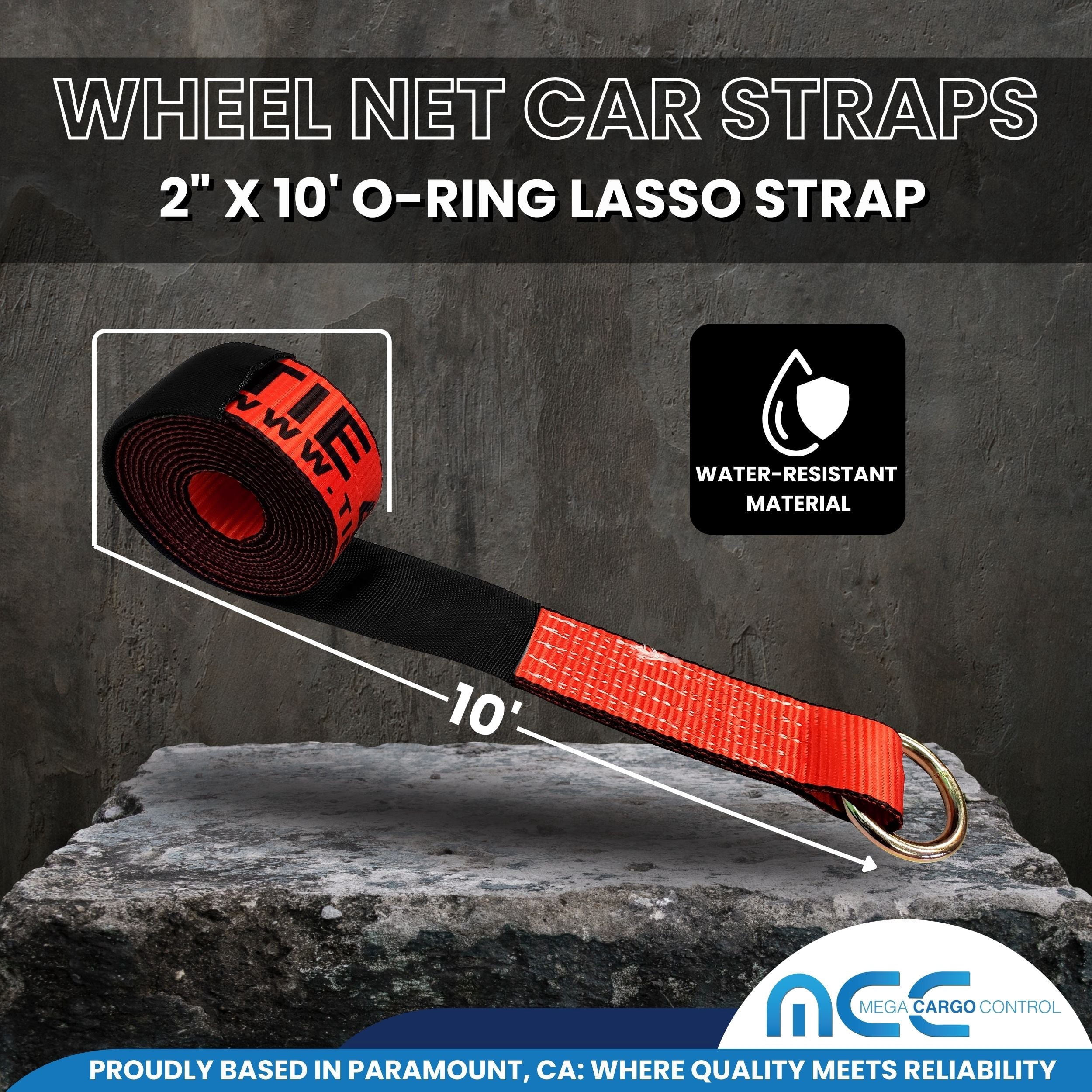 Mega Cargo Control 4 Pack 2" x 120" Car Hauler O-Ring Tie Downs with Wire J Hook Ratchet Straps, Red