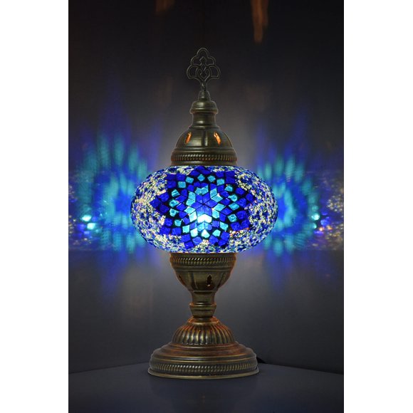 mozaist Turkish Lamp, Mosaic Table Lamp, Antique Moroccan Decorative Glass Bohemian Vintage Lamp Shade with US Plug and E12 Socket