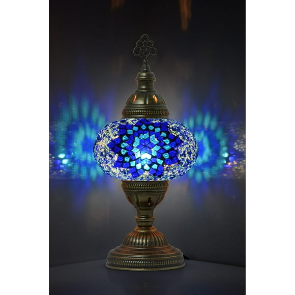 mozaist Turkish Lamp, Mosaic Table Lamp, Antique Moroccan Decorative Glass Bohemian Vintage Lamp Shade with US Plug and E12 Socket