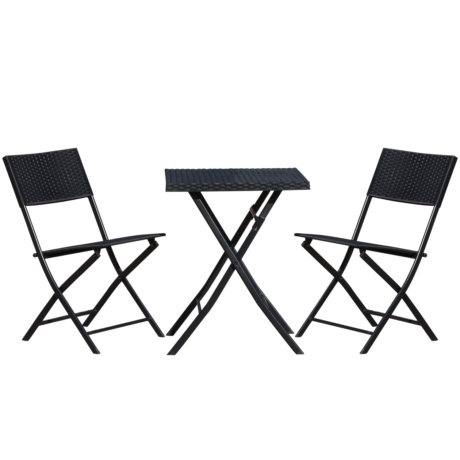 Veryke 3 Pieces Rattan Patio Set, Metal and Wicker Garden Table Porch