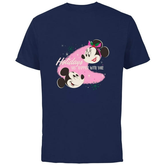 Disney Mickey & Minnie Mouse Holidays are Happier With You - Short Sleeve Cotton T-Shirt for Adults - Customized-Navy