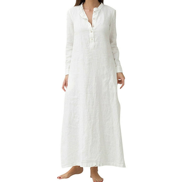 linen button front maxi dress Good Vibrations Maxi Dress Vanilla / S