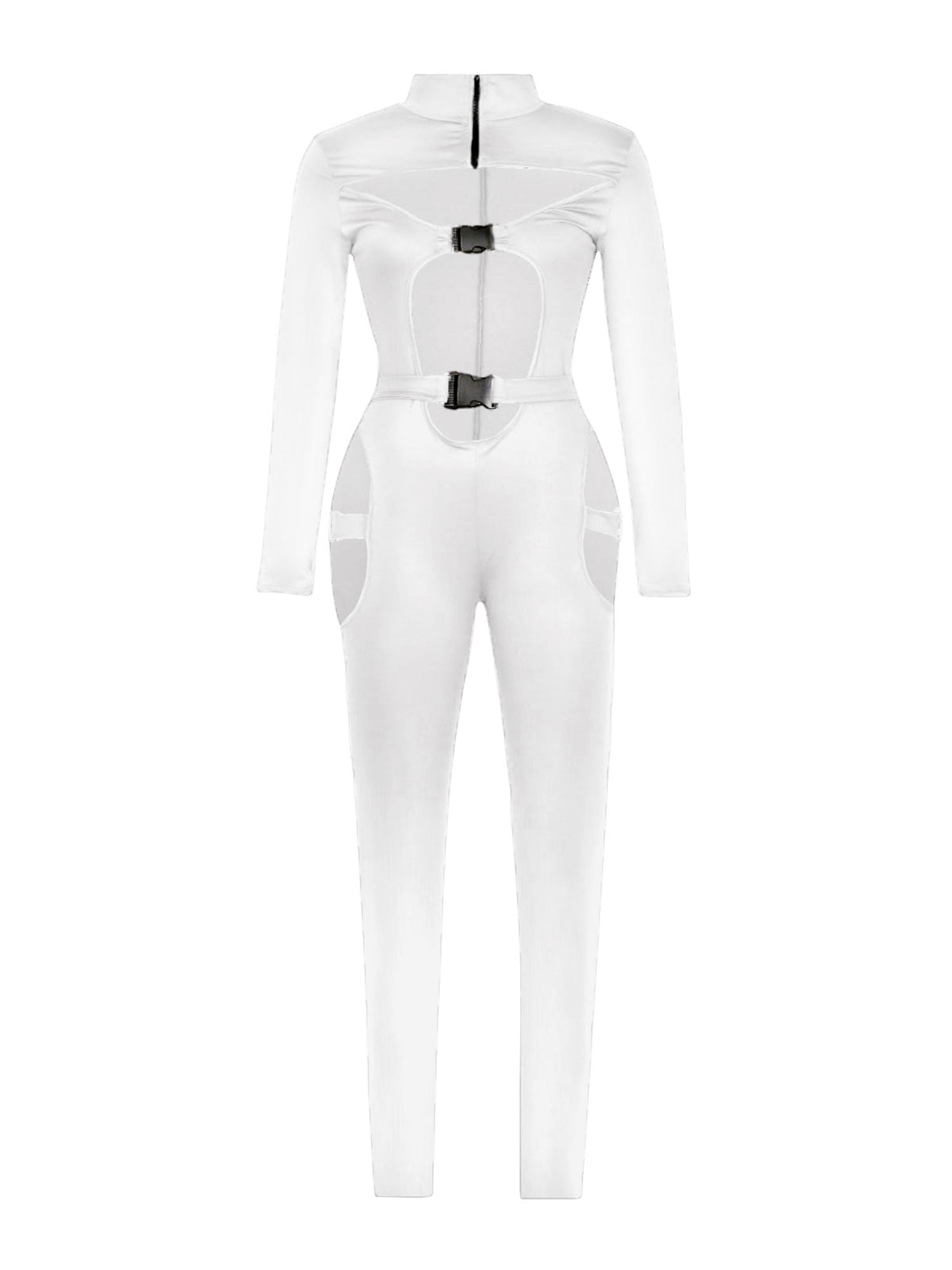 Women Sexy Hollow Out Jumpsuit Buckle 