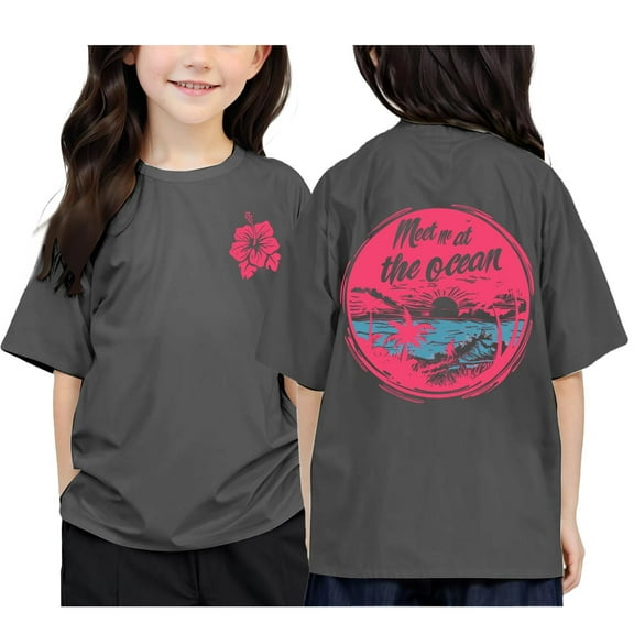 Girls Shirts Size 4-5 Girls Clothes Children's Printed Round Neck Short Sleeved T Shirt for Boys and Girls 12419