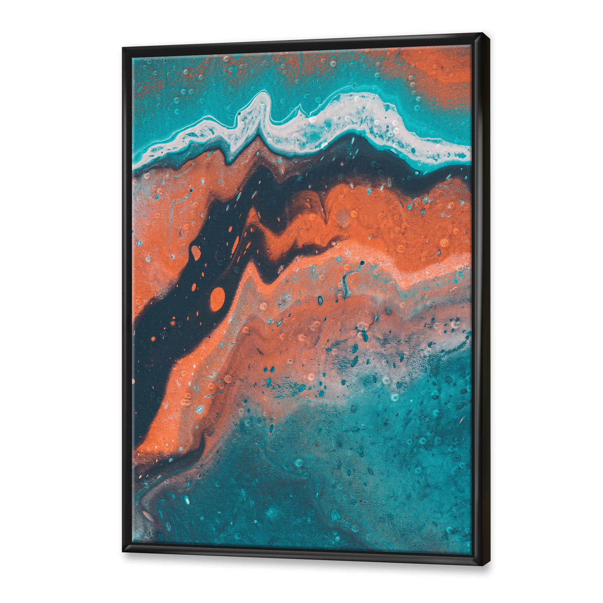 Designart 'Abstract Marble Composition In Orange and Blue VI' Modern Framed Canvas Wall Art Print