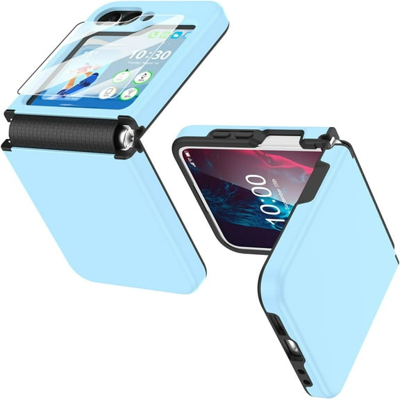 Designed for Galaxy Z Flip 5 Case with Hinge Protection & Screen Protector,Samsung Flip 5 Case with Flexible Hinge Protector, Slim Full Protective Phone Cover for Z Flip 5 5G(Blue)