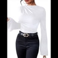 thumbnail image 1 of Camiseta Básica con Cuello Alto Fruncido y Mangas Largas con Volantes para Mujer M, 1 of 10