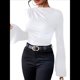 thumbnail image 1 of Camiseta Básica con Cuello Alto Fruncido y Mangas Largas con Volantes para Mujer L, 1 of 10