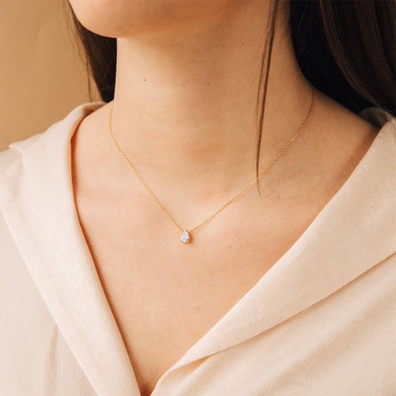 Stainless Steel Stylish Water Drop Zircon Necklace