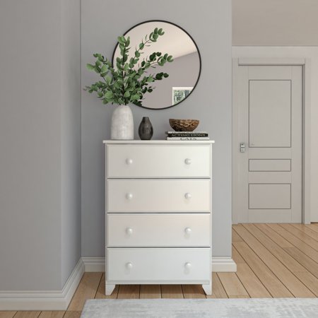 Plank+Beam 4 Drawer Dresser, Classic Chest of Storage Drawers, Solid Wood Dressers for Adults Bedroom, White