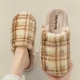 thumbnail image 4 of Viluyesy Womens and Mens Fuzzy Slippers, Cozy Soft Closed Toe Retro Checkered Slip-On Bedroom Indoor Slippers Yellow, 4 of 6