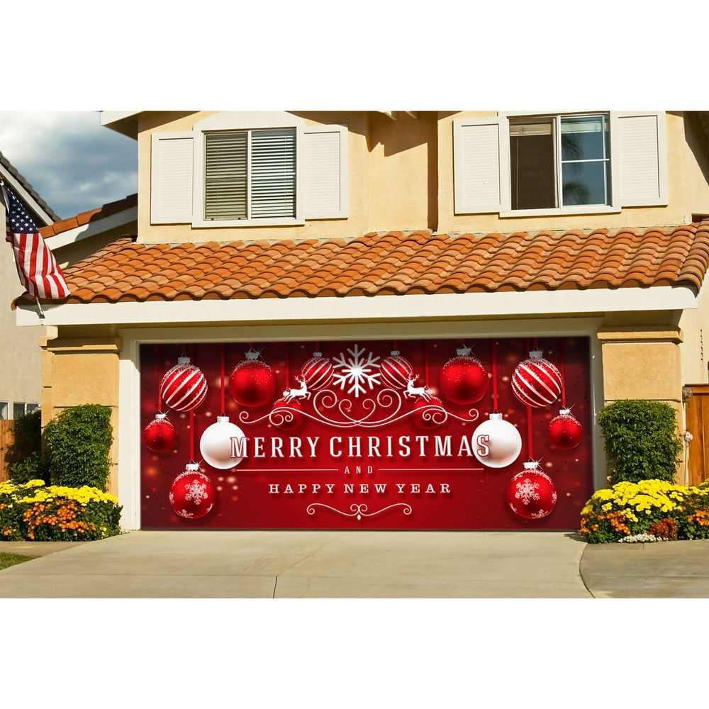 7' x 16' Red and White "Merry Christmas and Happy New Year" Outdoor