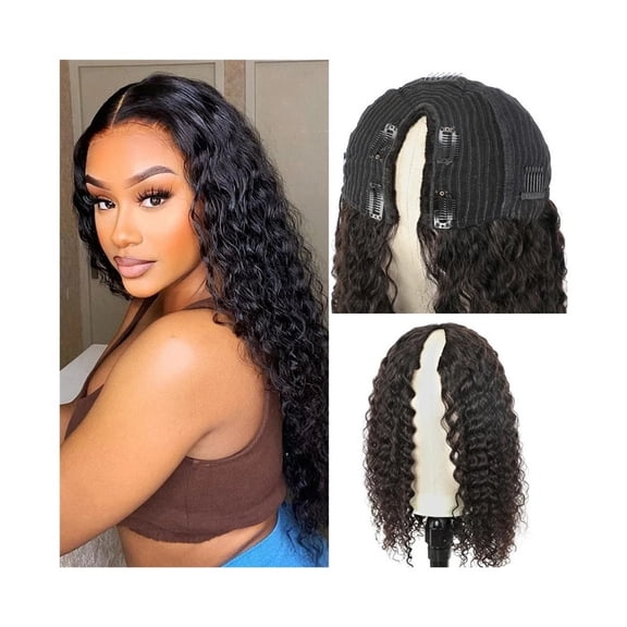 Water Wave Wig Human Hair Brazilian Deep Curly Wave V Part Human Hair Wig 150% Density