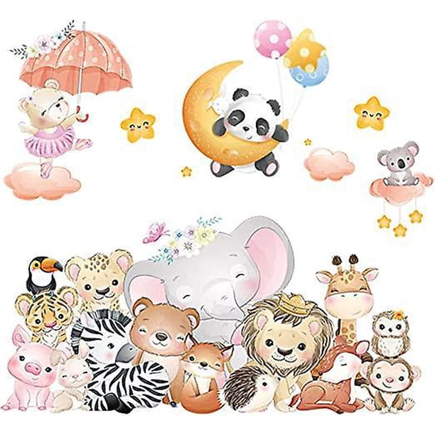 Un conjunto de pegatinas de pared de animales, pegatinas de pared para decoración de pared, pegatinas de pared de elefante, león, oso panda, cebra, tigre, koala, para baño, sala de estar, cocina