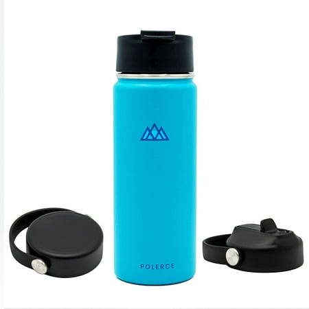 

Vacuum Insulated Bottle with 3 Lids - Stainless Steel Thermally Insulated Flask - 18 Fl Oz - Blue - by Polerce