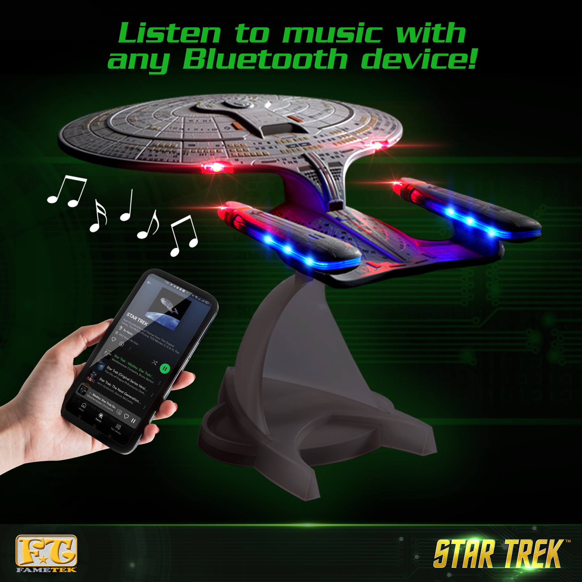 FAMETEK Star Trek U.S.S. Enterprise 1701-D – Enterprise Replica Bluetooth Speaker, Engine Noise Sleep Machine, Night Light with Sound Effects