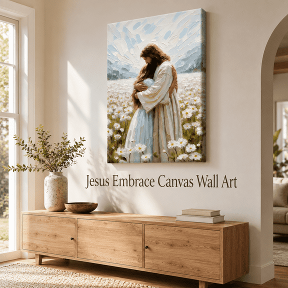 MEYRKLOE Jesus and Woman Canvas Wall Art, Christian Wall Decor, Modern Religious Artwork for Living Room, Bedroom, Hallway, 16 x 12 Inch