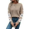 thumbnail image 3 of Female Floral Pattern Crewneck Long Sleeve Drop Shoulder Sweaters Pullover Tops Apricot Color S, 3 of 10
