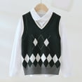 thumbnail image 2 of Teen Boys Lattic Prints Warm Knitted Sweater Sleeveless Tops Knitwear Cardigan Vest Clothes Dark Green Size 14-15T, 2 of 3